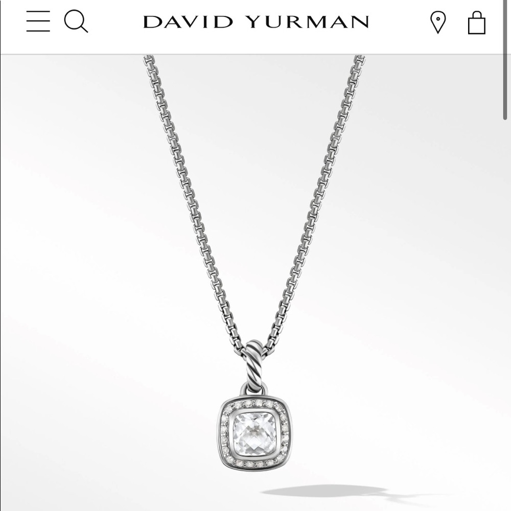 Petite Albion Pendant Necklace Sterling Silver with White Topaz & Pavé Diamonds